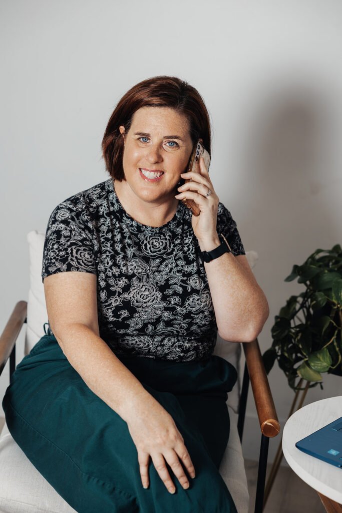 Manzanita Marketing founder Christina Spaulding on the phone